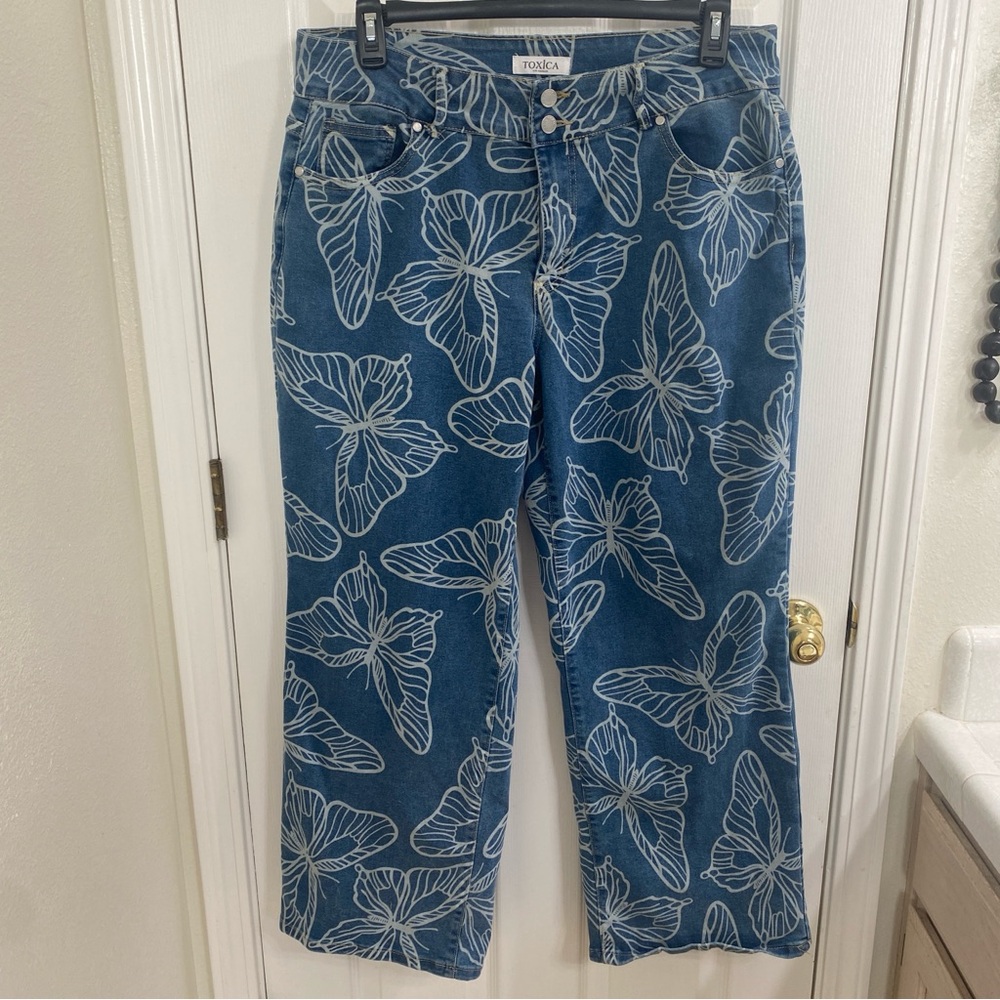 Toxica Los Angeles Butterfly Print Wide Leg Jeans - Size 20 Plus Size Festi boho